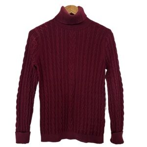 Lands' End Women's Cable Knit Turtleneck Sweater - Burgundy
